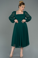 Midi Emerald Green Chiffon Plus Size Evening Dress ABK1753