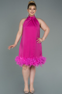 Midi Fuchsia Chiffon Plus Size Evening Dress ABK1733