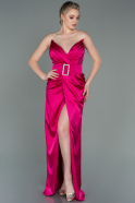 Long Fuchsia Satin Evening Dress ABU2844