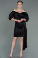 Short Black Satin Invitation Dress ABK1773