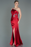 Red Long Satin Engagement Dress ABU3088