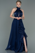 Long Navy Blue Chiffon Prom Gown ABU2960