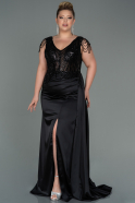 Long Black Satin Plus Size Evening Dress ABU3169