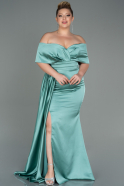 Mint Long Satin Plus Size Evening Dress ABU2873