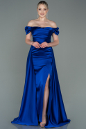 Long Sax Blue Satin Evening Dress ABU2903