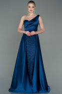 Long Navy Blue Satin Evening Dress ABU2933