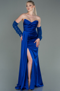 Long Sax Blue Satin Evening Dress ABU3175