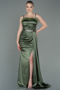 Olive Drab Long Satin Evening Dress ABU2939