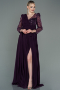 Long Dark Purple Chiffon Plus Size Evening Dress ABU3186