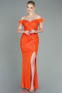 Long Orange Scaly Evening Dress ABU3191