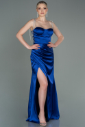 Long Sax Blue Satin Prom Gown ABU3198