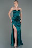 Long Emerald Green Satin Prom Gown ABU3198