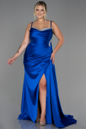 Sax Blue Long Satin Plus Size Evening Dress ABU2970