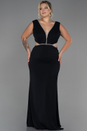 Long Black Chiffon Plus Size Evening Dress ABU3219