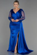 Long Sax Blue Satin Plus Size Evening Dress ABU3223