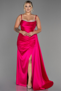 Fuchsia Long Satin Plus Size Evening Dress ABU2970