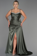 Olive Drab Long Satin Plus Size Evening Dress ABU2970