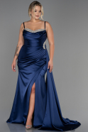 Navy Blue Long Satin Plus Size Evening Dress ABU2970