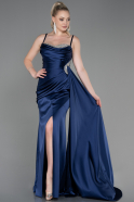 Long Navy Blue Satin Evening Dress ABU2704
