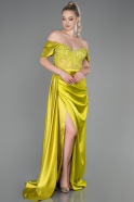Pistachio Green Long Satin Evening Dress ABU3895