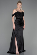 Long Black Satin Evening Dress ABU3227