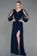 Long Navy Blue Chiffon Evening Dress ABU3220