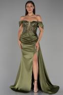 Olive Drab Long Satin Evening Dress ABU3100