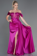 Fuchsia Long Satin Evening Dress ABU3100