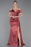 Long Light Brown Satin Prom Gown ABU3249