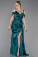 Long Emerald Green Satin Prom Gown ABU3249