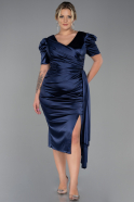Midi Navy Blue Plus Size Evening Dress ABK1812