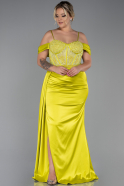 Long Pistachio Green Satin Plus Size Evening Dress ABU3228