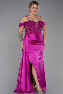 Long Fuchsia Satin Plus Size Evening Dress ABU3228