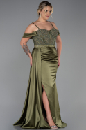 Long Olive Drab Satin Plus Size Evening Dress ABU3228