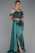 Long Emerald Green Satin Plus Size Evening Dress ABU3228