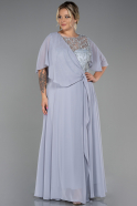 Long Grey Chiffon Plus Size Evening Dress ABU3257