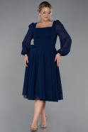 Navy Blue Midi Chiffon Plus Size Evening Dress ABK1753