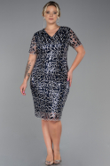 Midi Navy Blue Laced Plus Size Evening Dress ABK1814