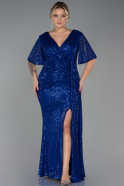 Sax Blue Long Scaly Plus Size Evening Dress ABU2796