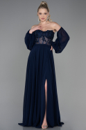 Long Navy Blue Chiffon Evening Dress ABU3999