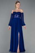 Long Sax Blue Chiffon Evening Dress ABU3999