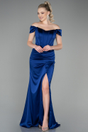 Long Navy Blue Satin Evening Dress ABU3269