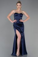 Navy Blue Long Satin Prom Gown ABU3198