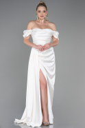 Cream Long Satin Engagement Dress ABU1606