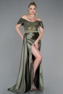 Olive Drab Long Satin Evening Dress ABU3895