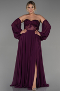 Plum Long Chiffon Plus Size Evening Dress ABU3898