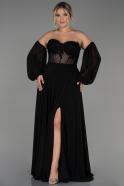 Long Black Chiffon Plus Size Evening Dress ABU3898