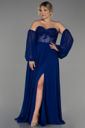 Sax Blue Long Chiffon Plus Size Evening Dress ABU3898