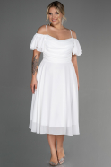 White Midi Chiffon Plus Size Evening Dress ABK1475
