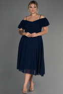 Navy Blue Midi Chiffon Plus Size Evening Dress ABK1475